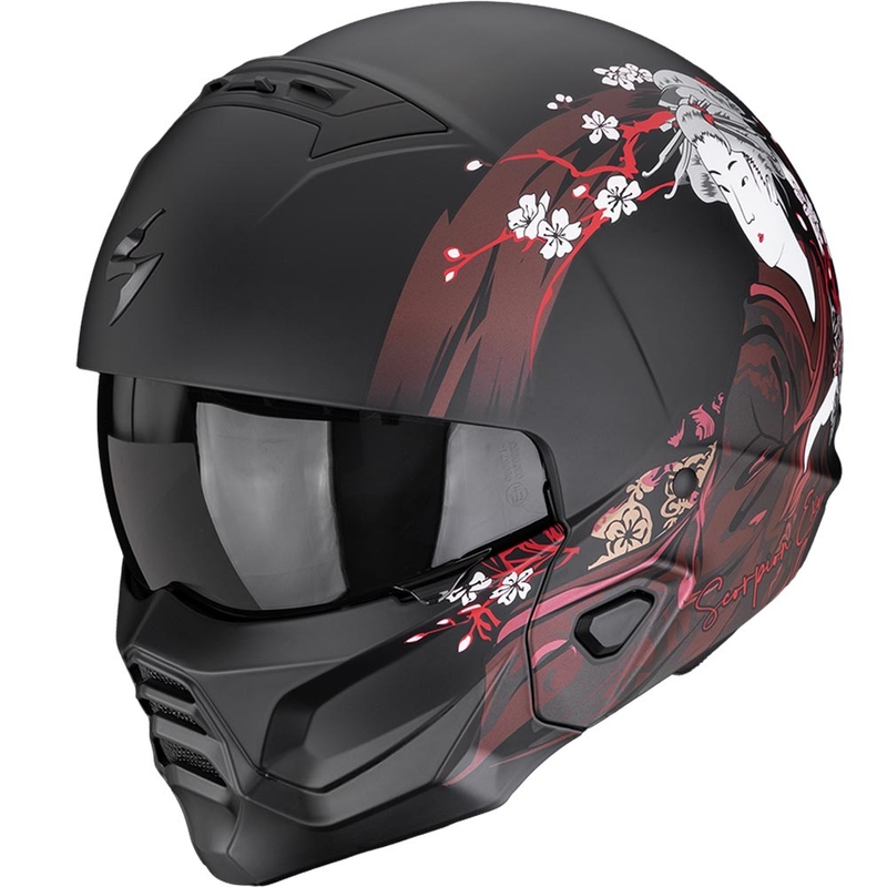 Modulaire motorhelm Scorpion EXO-COMBAT II Demure matzwart-rood