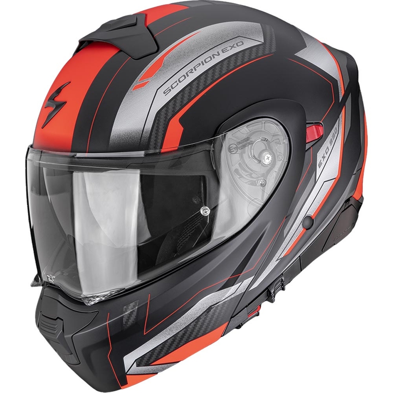 Scorpion EXO-930 EVO Space flip-up motorhelm matzwart-zilver-rood