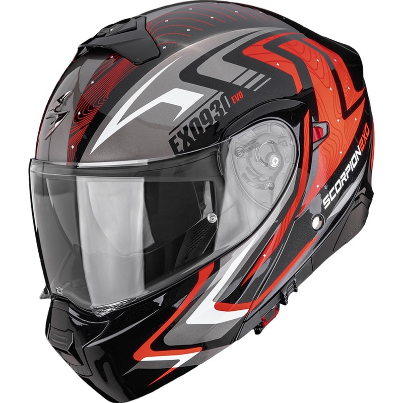 Scorpion EXO-930 EVO Alpha opklapbare motorhelm zwart-zilver-rood