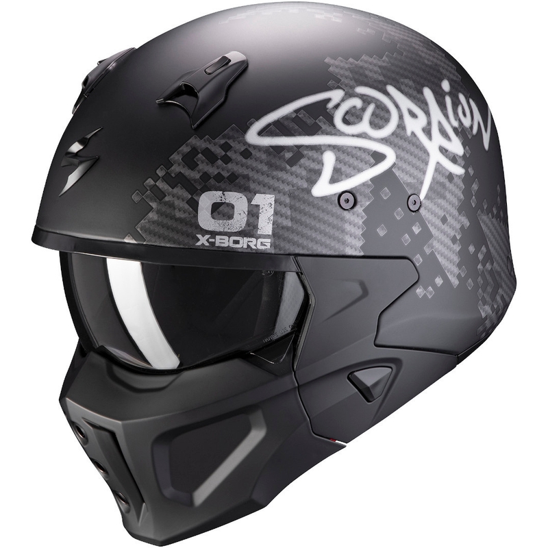Open helm met masker Scorpion COVERT-X Xborg zwart-zilver
