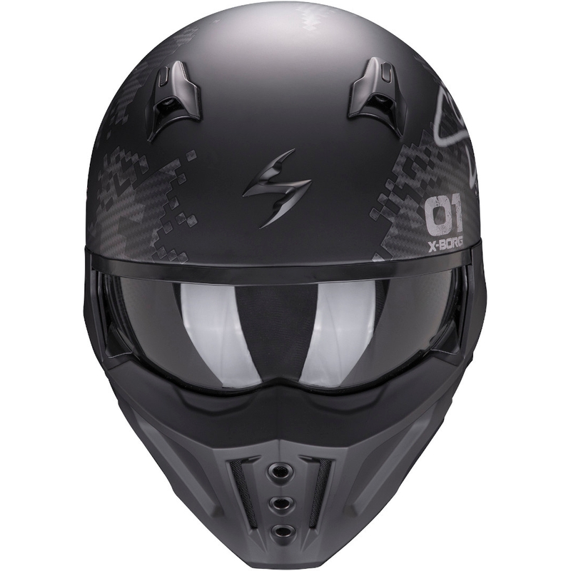 Open helm met masker Scorpion COVERT-X Xborg zwart-zilver