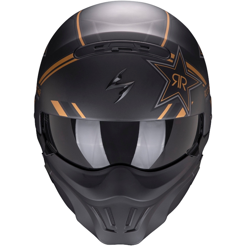 Open helm met masker Scorpion EXO-COMBAT EVO Rockstar zwart-goud