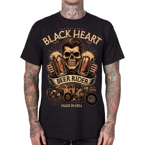 Zwart T-shirt met afbeelding van een bierliefhebber (Black Heart Beer Rider)