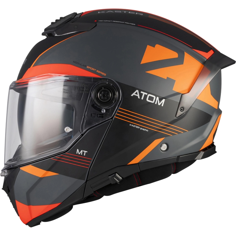 Opklapbare motorhelm MT Atom 2 SV Kaster C14 matzwart-grijs-oranje