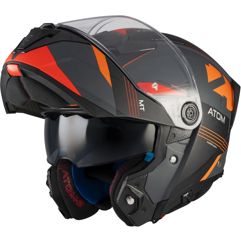 Opklapbare motorhelm MT Atom 2 SV Kaster C14 matzwart-grijs-oranje