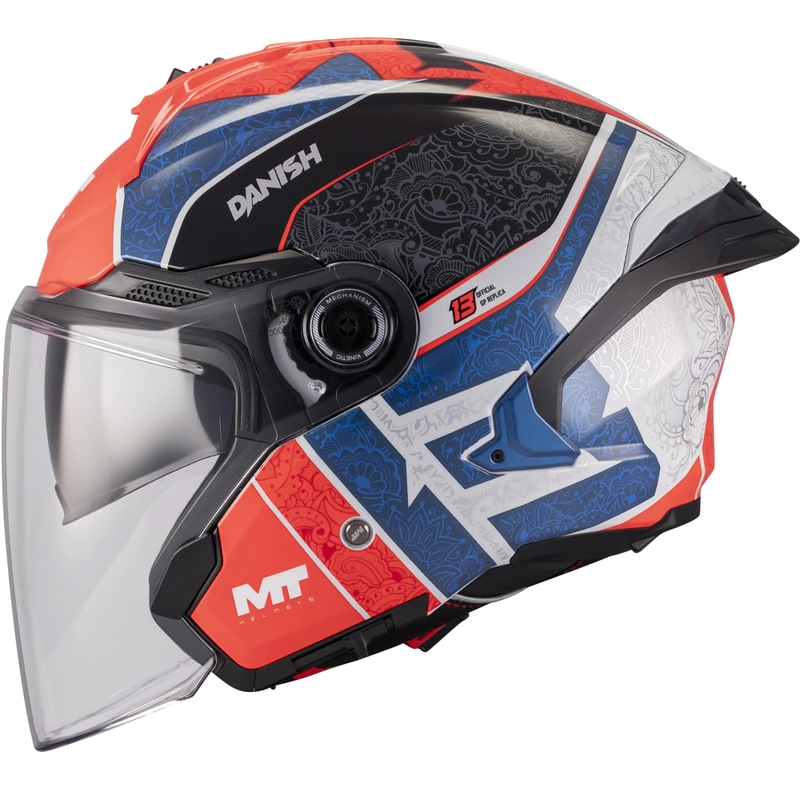 Open motorhelm MT Cosmo SV Danish 26 Season C5 blauw-rood-wit-zwart