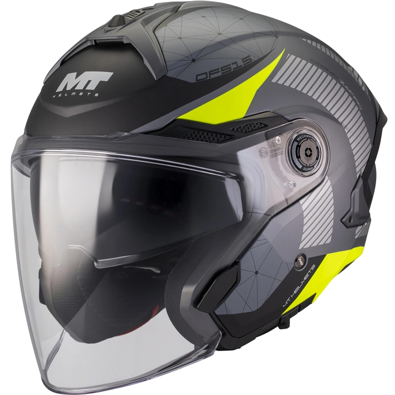 Open motorhelm MT Cosmo SV Zafiro C3 matzwart-grijs-fluorgeel