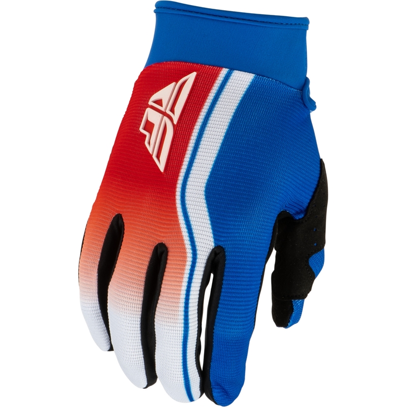 Motorcrosshandschoenen voor kinderen van het merk FLY Racing F-16 Raze, rood-wit-blauw.