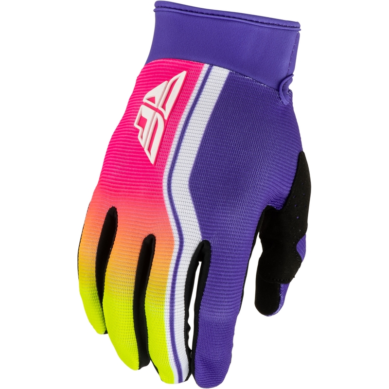 Motorcrosshandschoenen voor kinderen van het merk FLY Racing F-16 Raze, paars-rood-geel.