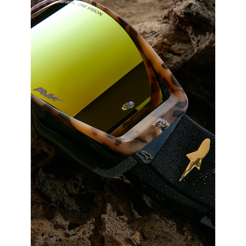 Alpinestars Supertech limited edition Zona motorcrossbril in zwart-bruin met goudkleurig spiegelend plexiglas.
