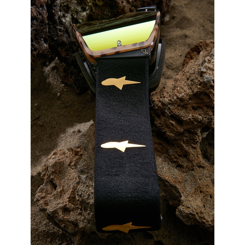 Alpinestars Supertech limited edition Zona motorcrossbril in zwart-bruin met goudkleurig spiegelend plexiglas.
