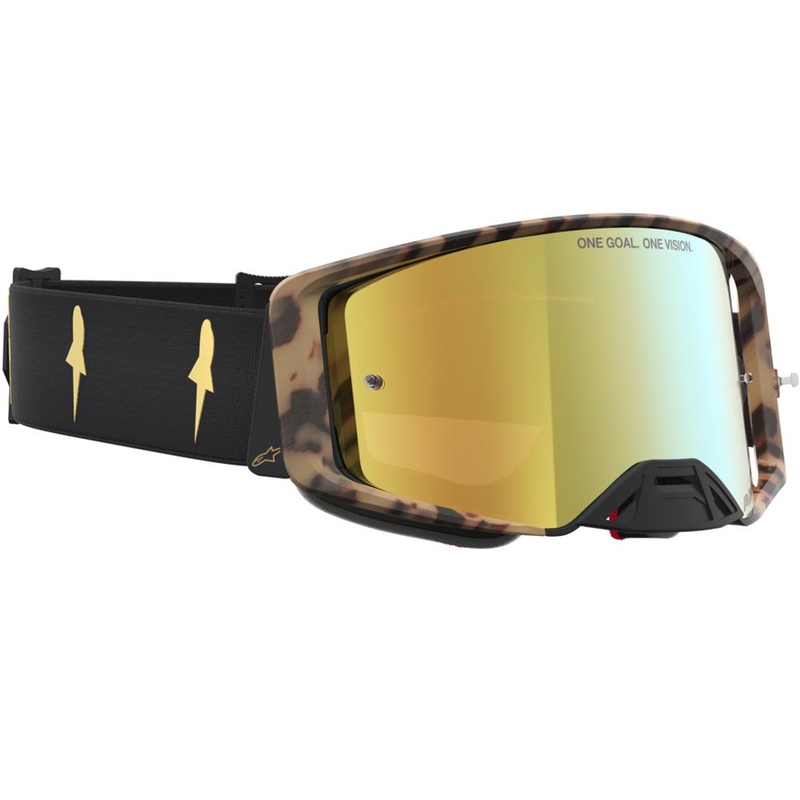 Alpinestars Supertech limited edition Zona motorcrossbril in zwart-bruin met goudkleurig spiegelend plexiglas.