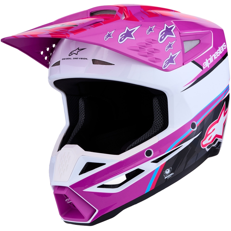 Alpinestars S-M3 Falcon motorcrosshelm paars-wit-fluo roze