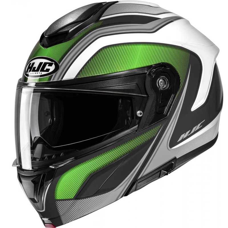 Opklapbare motorhelm HJC C92 Sirius MC4 zwart-wit-zilver-groen