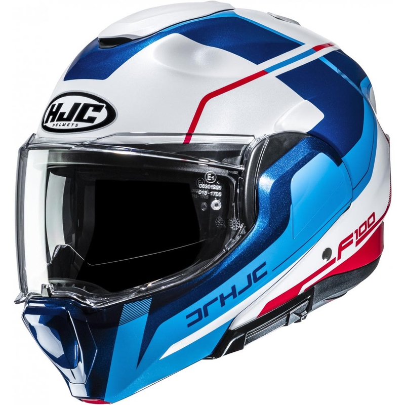 Opklapbare motorhelm HJC F100 Astra MC21 wit-blauw-rood