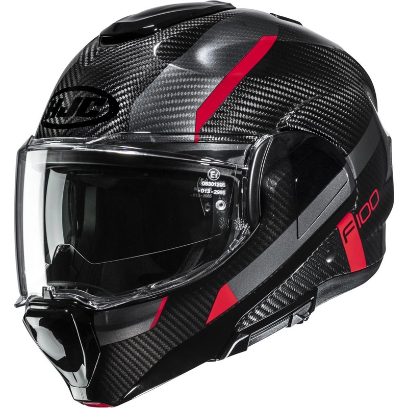 HJC F100 Carbon Askan MC1 flip-up motorhelm zwart-rood