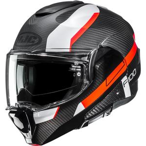 Opklapbare motorhelm HJC F100 Carbon Askan MC6HSF zwart-oranje-wit-rood