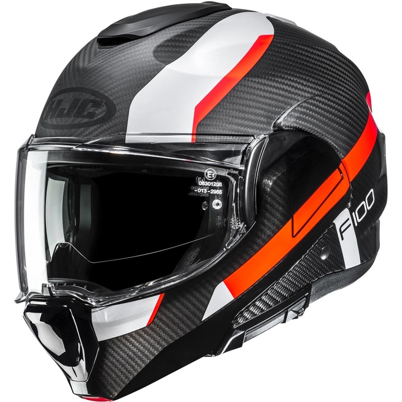 Opklapbare motorhelm HJC F100 Carbon Askan MC6HSF zwart-oranje-wit-rood