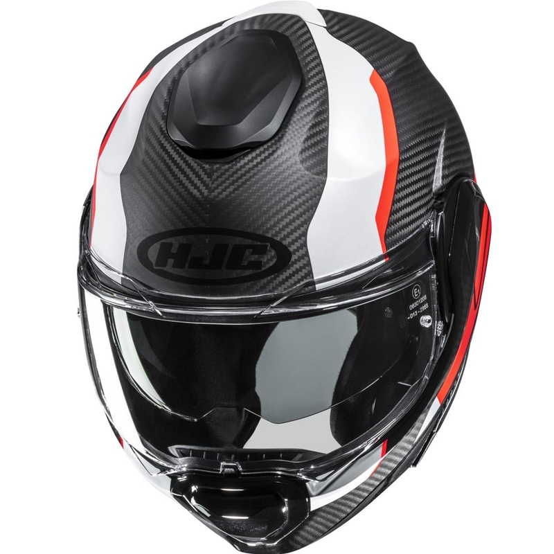Opklapbare motorhelm HJC F100 Carbon Askan MC6HSF zwart-oranje-wit-rood