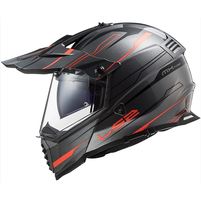 Endurohelm LS2 MX436 Pioneer EVO Knight titanium oranje