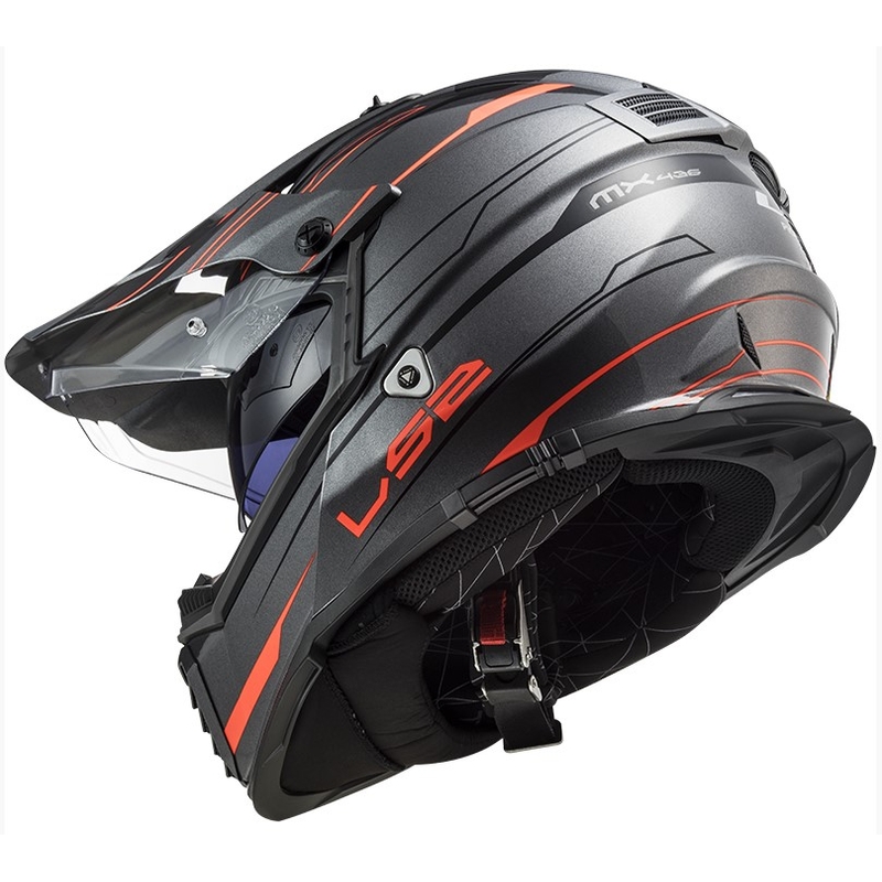 Endurohelm LS2 MX436 Pioneer EVO Knight titanium oranje