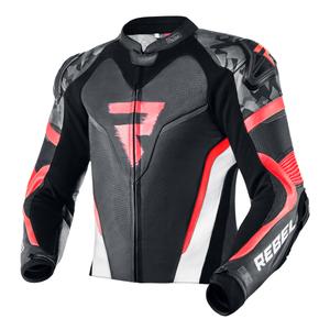 Bunda na motorku Rebelhorn Rebel černo-bílo-fluo červená výprodej