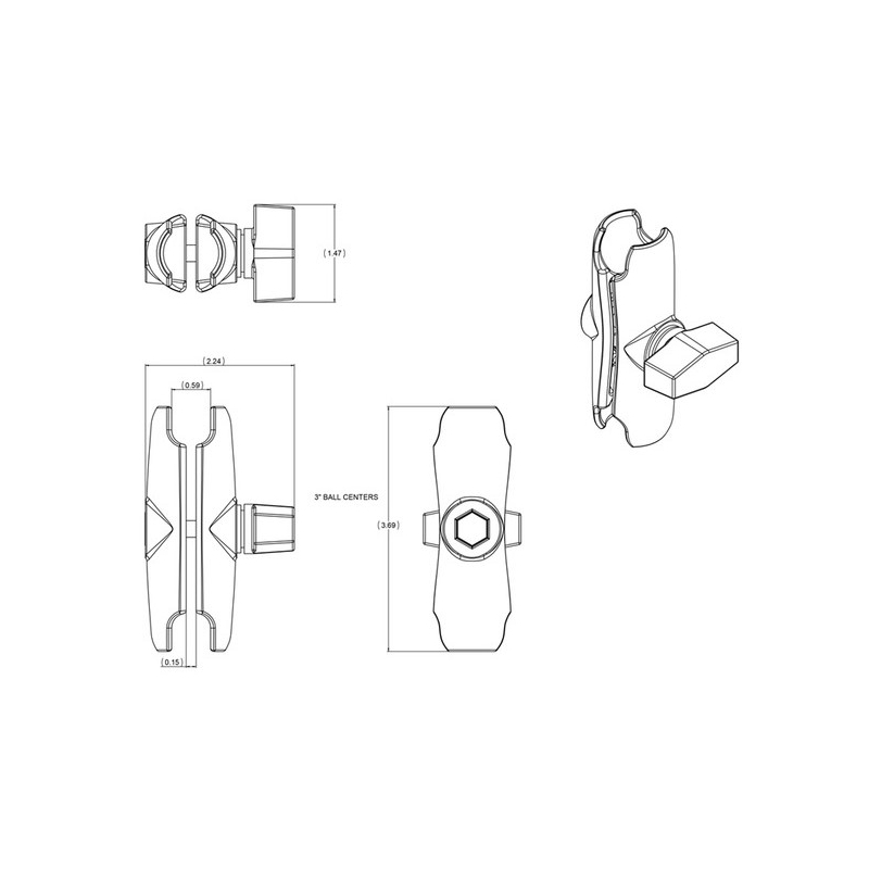 RAM Mounts voor 1" kogelbouten - 94 mm