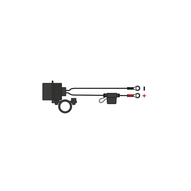 Oxford standaard 12V-aansluiting met aansluiting voor montage op sturen met een diameter van 22 en 25 mm